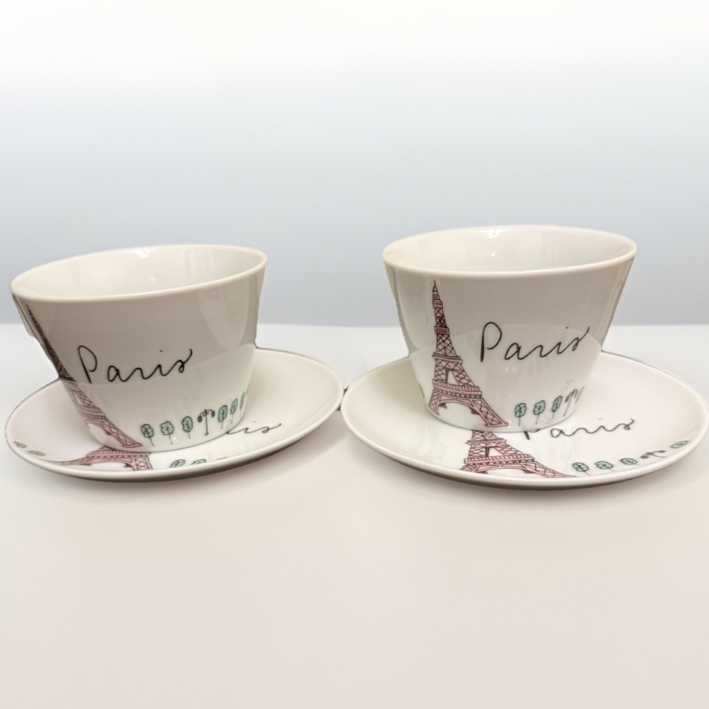 Sur La Table Small Plate And Cup Bowl Set Of 2 Paris Eiffel Tower Porcelain